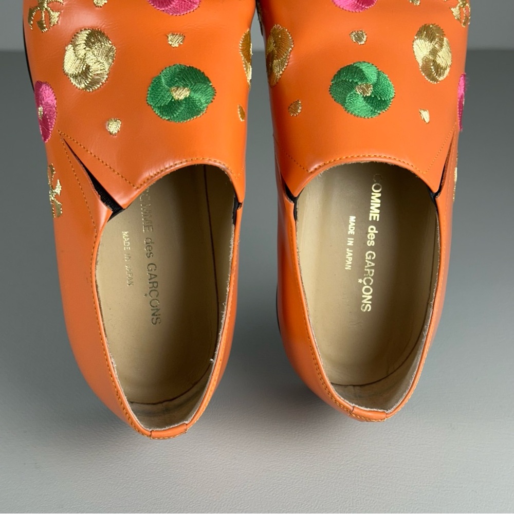 rare Comme des Garcons Embroidered Flowers Orange Loafers - Picture 8 of 11
